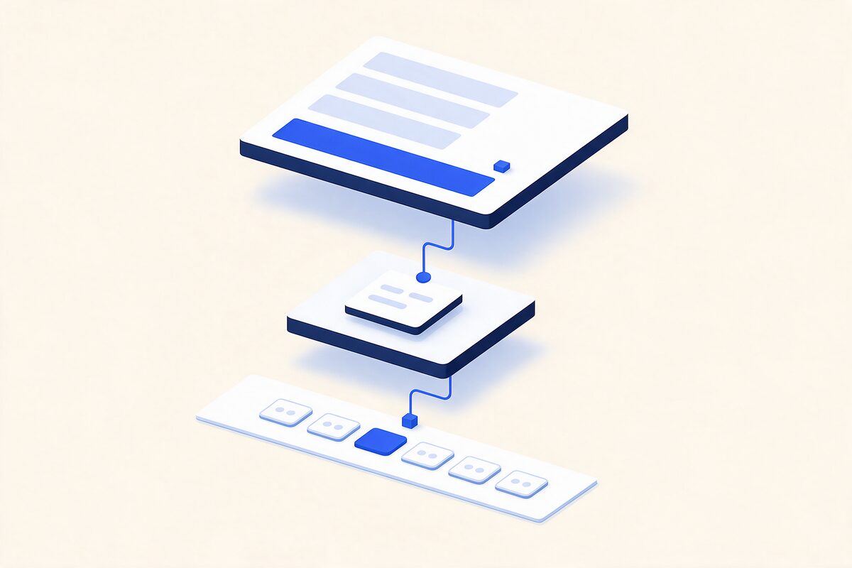 Ilustração isométrica de um formulário do site que desce por uma linha azul até uma ficha de contacto e daí até uma faixa do funil, onde passa a ser uma entre várias.